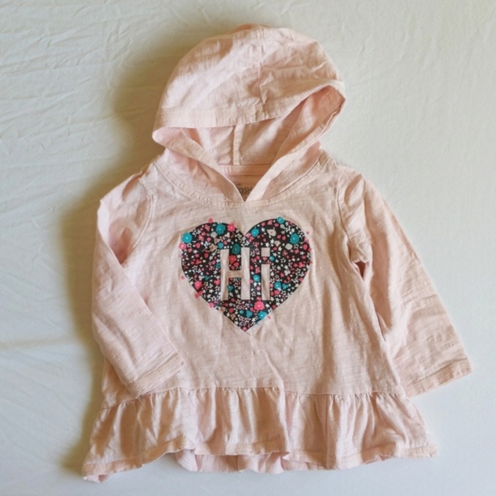 oshkosh b'gosh heart graphic long sleeve hoodie peplum top 12-18 months baby